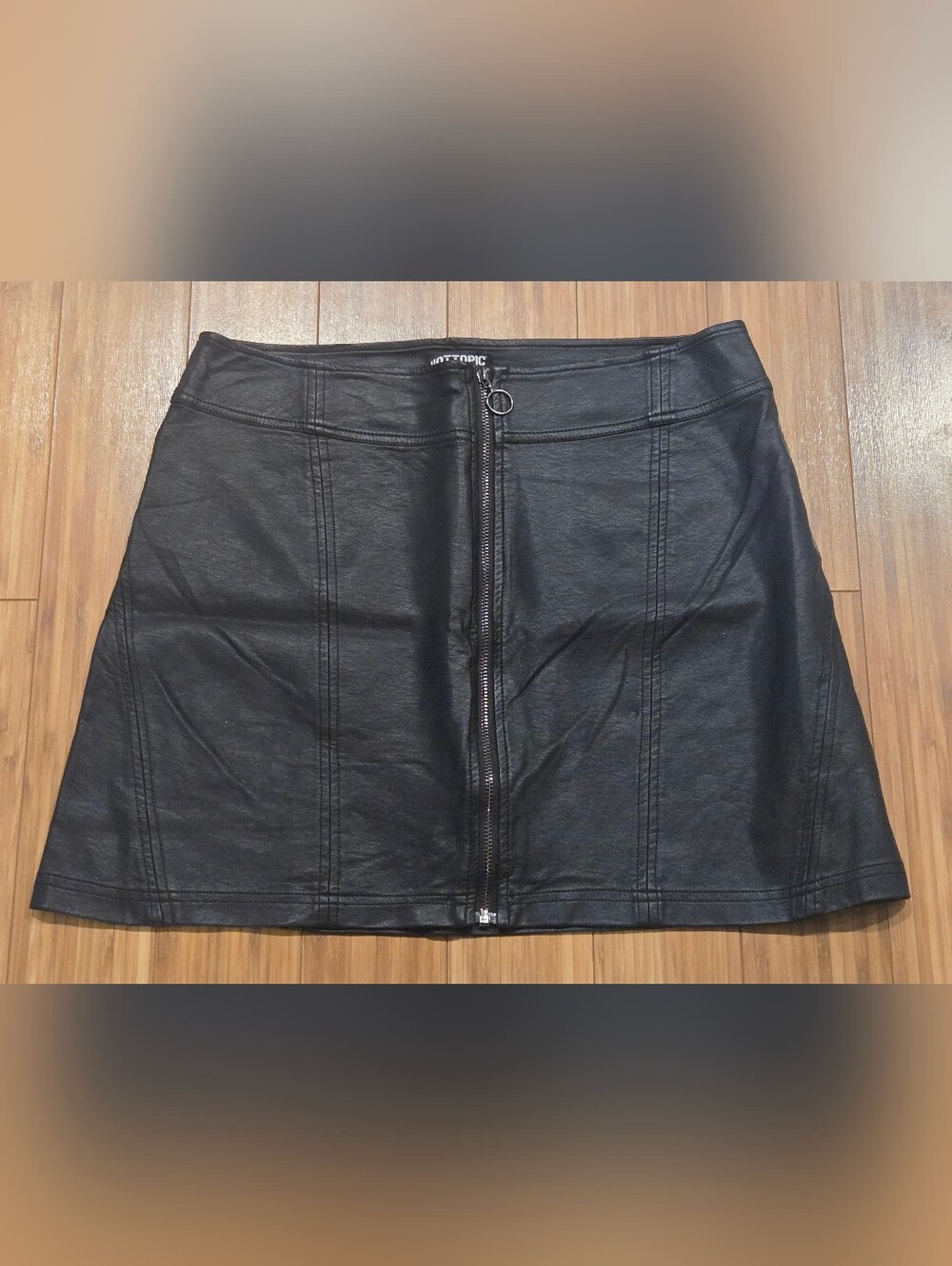 Hot Topic Faux Leather Black Zip-Front A-Line Skirt